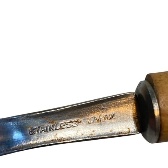 Vintage Bamboo Handle Serrated Grapefruit Spoons Set of 6 Stainless Japan - Picture 5 of 8